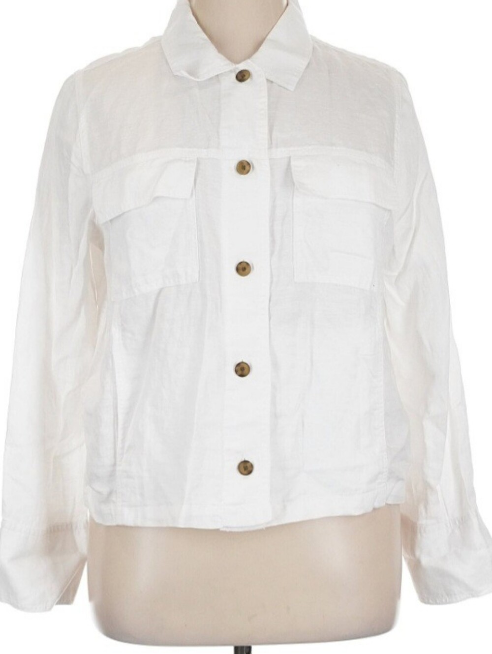 Nicole Miller White Linen Button Down Lightweight Crop Jacket Shirt Sz XL EUC